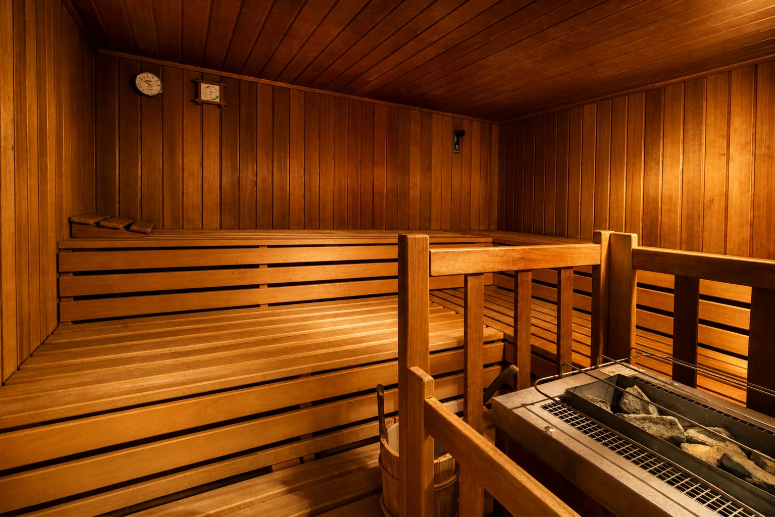 Hand-cut cedar bench inside a recently completed Highland Park sauna build