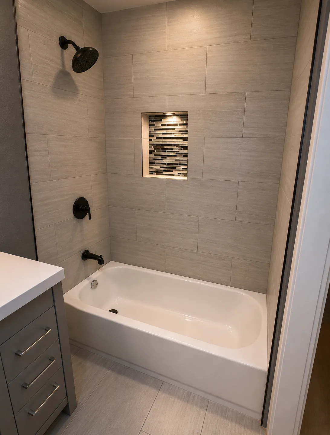 Mosaic-niche bath — Westlake · 2024. Master bath with custom mosaic niche · 4 months